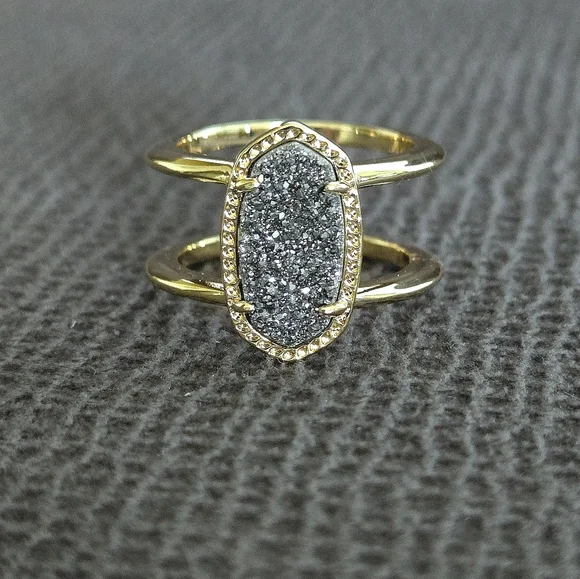 ✨️HP✨️ Kendra Scott "Elyse" Double✌️ Band Platinum Drusy Ring💍 - Picture 15 of 16